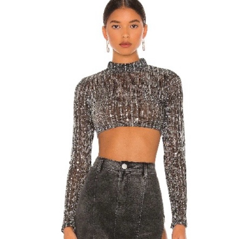 Superdown Black and Silver Shimmer Crop Top